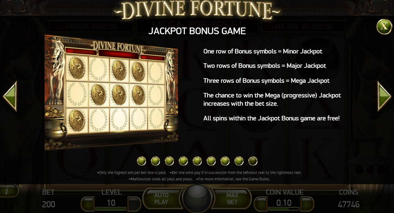Jeu bonus du Jackpot Divine Fortune